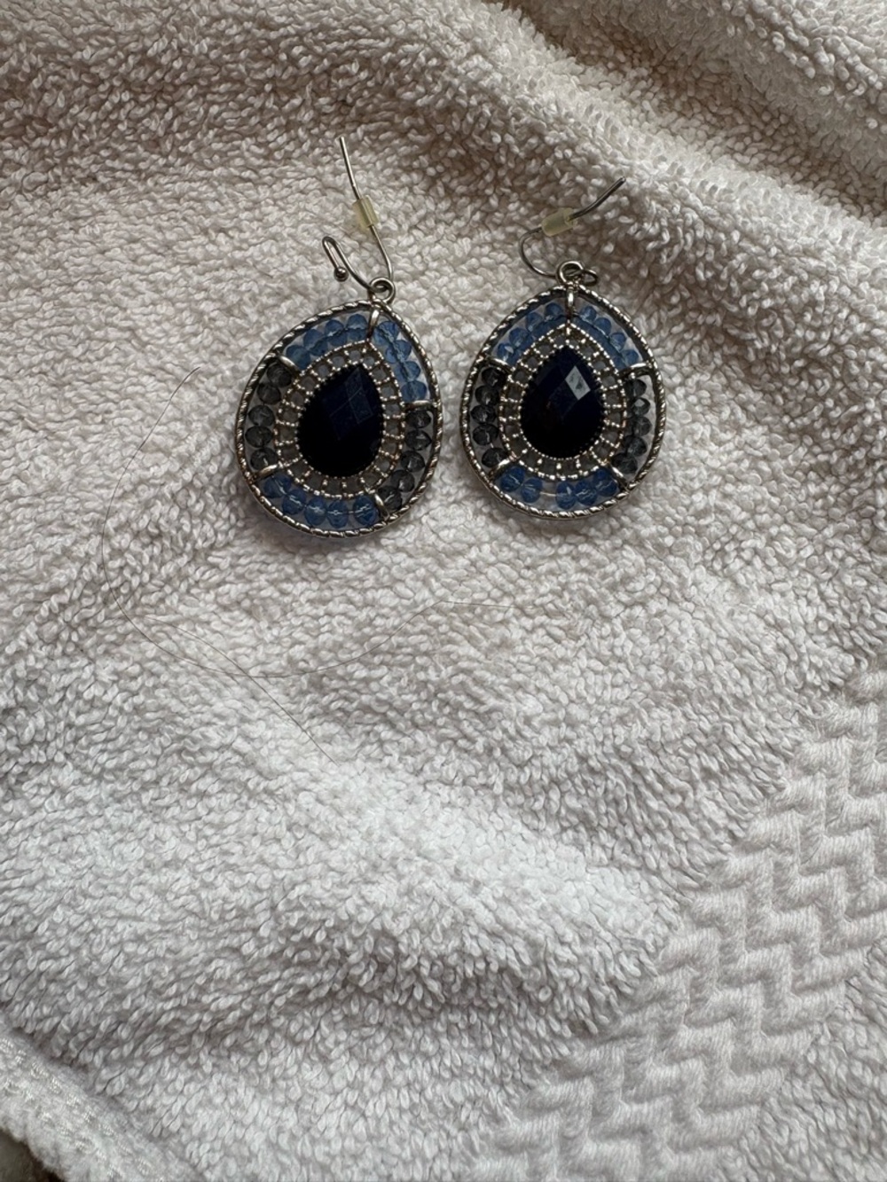 Blue Teardrop Dangle Earrings - Silver Tone